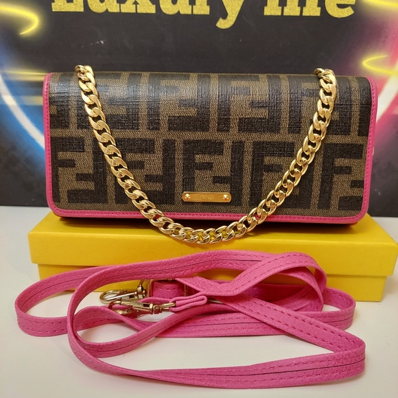 Authentic Fendi Zucca Trifold pink Interior wallet - Picture 3 of 12